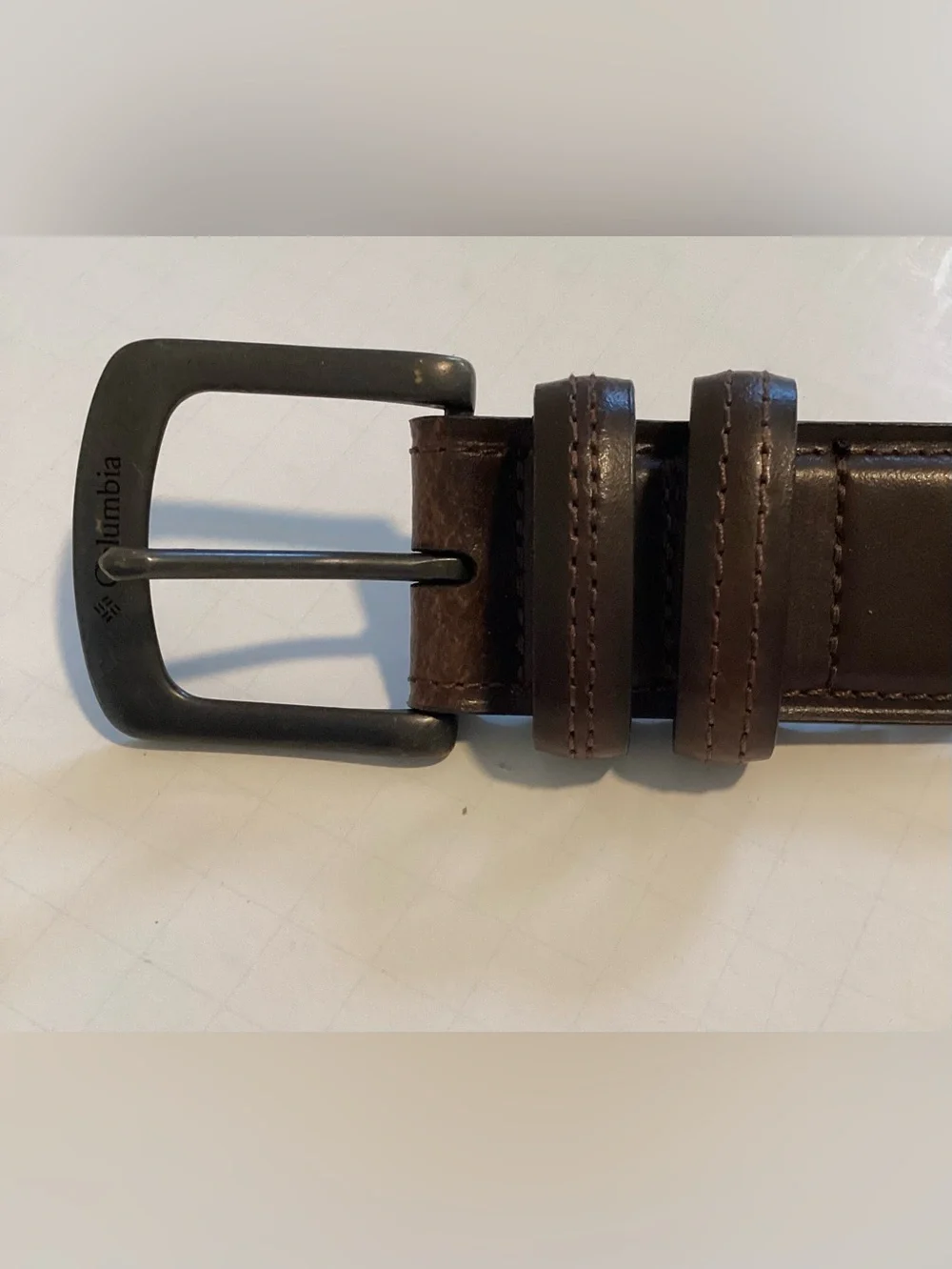Men's Columbia brown dark leather belt classic business casual size XL 42-44